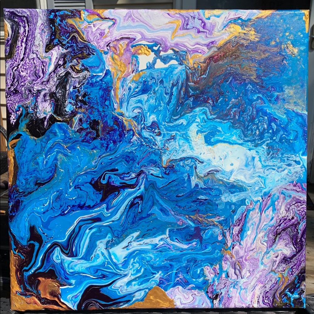 “Blue Pour” 
Acrylic paint on 20 x 20 inch canvas